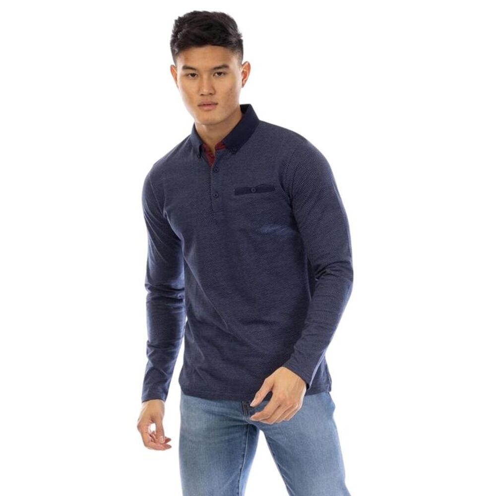 Peter Werth Mens Ellstn Long-Sleeved Polo Shirt / Navy